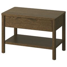 a small wooden table with one drawer on the bottom and two shelves below it that are made from wood