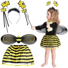 PRICES MAY VARY. Unleash Your Child's Inner Bee Princess: step into the mind boggling world of insects by adorning your kid in our adorable 4 piece bee costume set, it includes 1 bee skirt, 1 pair of wings, 1 headband, and 1 wand, all you need to transform your child into a cute bee princess, the striking yellow and black color combo catches the eye and adds joy to the costume Ensuring Longevity and Comfort: our bee costume for toddler girl boasts tulle and fabric construction that stands the te Fairy Dress Outfit, Toddler Fairy Costume, Bee Skirt, Halloween Bee, Girls Halloween Party, Toddler Costumes Girl, Pretend Play Costumes, Bee Wings, Bee Costume