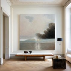 Lake View Painting Landscape Art Beige Landscape Canvas Art Lake Painting For Livingroom Abstract Landscape Art, Modern Canvas Art, Professional Painters, Modern Abstract Art, Abstract Art Landscape, Linen Canvas, Modern Abstract Painting, Abstract Artists, Modern Art Abstract