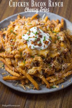 chicken bacon ranch cheesy fries on a plate