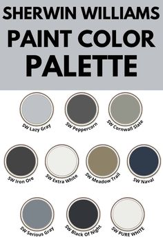 sherylin williams paint color palettes with the names and colors for each one