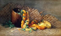 an oil painting of yellow flowers in a basket