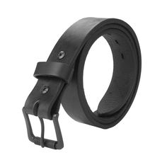 a black leather belt with metal buckles