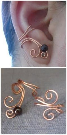 two pictures of different types of ear piercings