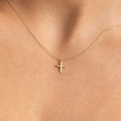 Real 14k Solid Gold Crucifix Pendant Jewelry | Dainty Diamond Cross Necklace for Women | Genuine Diamond Religious Choker Gift for Christmas This tiny cross necklace is made from 14k solid gold and attached with a diamond at the center of it. It is a perfect example of minimalist jewelry.  If you're looking to purchase only the pendant option, we will include a jump ring at the top of the pendant. This jump ring is compatible with chains that have a width of less than 3mm/0.12 inch. If you require any additional customization for your chain, please don't hesitate to contact us. We're always happy to help. 14K SOLID GOLD is crafted through a meticulous process where gold is melded with other precious metals, forming a blend that results in a piece that radiates with the pure golden hue, a h Real Gold Cross Necklace For Women, Cheap Gold Minimalist Cross Necklace, Diamond Cross Pendant Necklace Woman, Simple Gold Cross Necklace, Golden Cross Necklace, Small Diamond Cross Necklace, Cross Necklace For Women, Dainty Cross Necklace, Tiny Cross Necklace