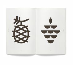 an open book with black and white illustrations on it's pages, showing two pineapples next to each other