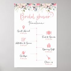 a floral bridal shower sign hanging on the wall