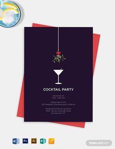 a cocktail party flyer template with an image of a drink in a glass on it