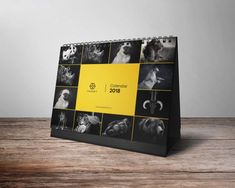 a calendar with black and yellow photos on it