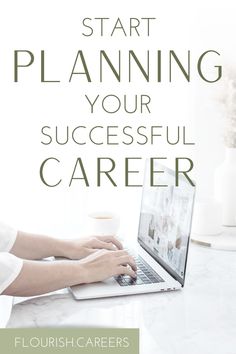 a woman is typing on her laptop with the words start planning your successful career below