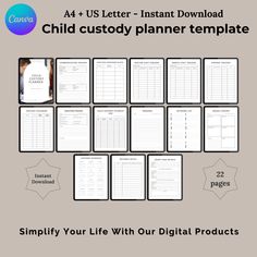 the child custody planner template is shown in black and white