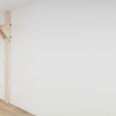 an empty room with white walls and wood flooring