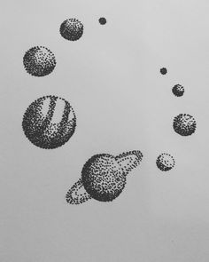 an ink drawing of different objects floating in the air