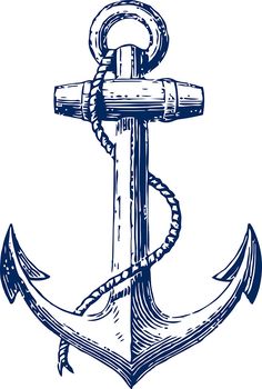 an anchor with rope is shown in this black and white drawing, it appears to be drawn