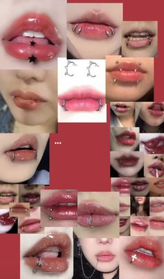 many different images of lips with various piercings