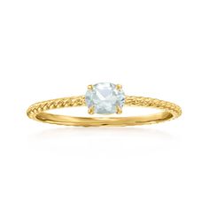 Ross-Simons - .30 Carat Aquamarine Roped Ring in 14kt Yellow Gold. Size 6. RS Pure. Modern designs that complete your outfit and complement your personality. Delightfully dainty, this pretty ring sparkles with an icy blue .30 carat oval aquamarine at the center of a roped 14kt yellow gold band. A minimalist statement piece perfect for stacking or flaunting simply alone. 1/8" wide. Aquamarine ring. Aquamarine birthstones are the perfect gift for March birthdays. March Birthdays, Aquamarine Birthstone, Rope Rings, Pretty Ring, Sparkling Rings, Aquamarine Ring, Ring Pictures, Aquamarine Stone, Icy Blue