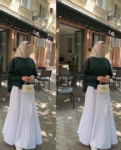 How To Style Pleated Skirt, Aesthetic Muslim Outfits, Modest Winter Outfits, White Skirt Outfits, White Long Skirt, White Pleated Skirt