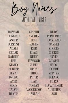 the words boy names with fall vibes written on them