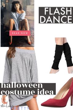 If you're looking for a fun and super easy Halloween costume this year, look no further than this iconic look from the movie, Flashdance. This Halloween costume is so easy to pull together, not to mention comfortable! Check out this post for more 80s party outfit ideas. Follow for more Halloween costumes! 80s Halloween Costume, Super Easy Halloween Costumes, 80s Halloween Costumes, 80s Halloween, 80's Party Outfit, Black Leg Warmers, Movie Halloween Costume