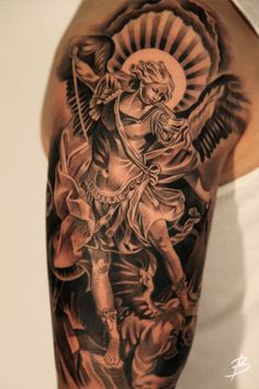 Image result for st michael statue tattoo drawing Statue Tattoo, Woman Warrior, Samoan Tattoo