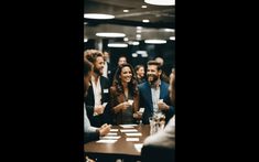 a group of people sitting around a table talking to each other at a business meeting