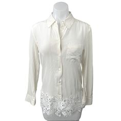 #ad Top Seller for Equipment White Silk Lace Crochet Button Down Long Sleeve Shirt Blouse Top Sz S, Fashion Women's Tops