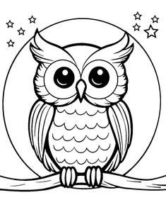 an owl sitting on a branch with stars around it