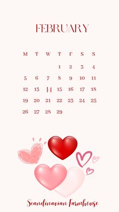 a calendar with two hearts on it