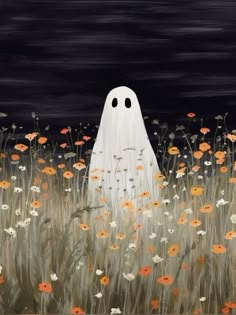 a painting of a ghost in a field of flowers