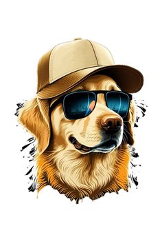 a dog wearing sunglasses and a hat with the image of a dog's face