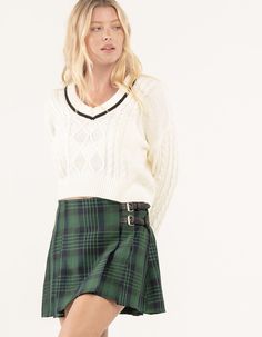 RSQ Womens Dual-Buckle Plaid Skirt - GREEN COMBO | Tillys Buckle Skirt, Ciao Bella, Plaid Skirt, Green Skirt, Plaid Skirts, Plaid Pattern, Pleated Skirt, Mini Skirts, Buckle