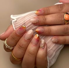 Tequila Sunrise Nails, Autumn Nail, Short Almond, Simple Gel Nails, Summery Nails, Trends For 2024, Almond Acrylic Nails, Short Acrylic Nails Designs, Acrylic Designs