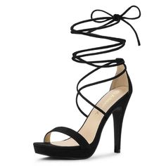 Exclusive to women, these high-heeled sandals feature delicate lace-up detailing and an elegant platform sole, showcasing the fashionable charm of urban women. The addition of stiletto heels not only enhances posture but also adds a touch of femininity. Whether for everyday office wear or evening party moments, these sandals seamlessly adapt, ensuring every step you take is filled with confidence and grace. Modern and minimalist, essential lace-up heel sandals set on a stiletto heel serve as a v Heels For Winter, Branded Heels, Platform Stiletto Heels, Nude High Heels, Modern Sandals, High Heeled Sandals, Prom 2023, Black Platform Heels, Sandals Platform