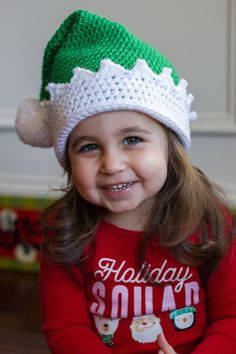 "Super cute baby Christmas elf hat! This hat would look adorable for pictures with Santa...Santa's little helper! This hat is available in sizes newborn through toddler. This hat is made with jellybean green and white acrylic yarn. It has a pompom attached. We currently have five sizes ready to ship: Newborn: Fits a 13\"-14\" circumference head. 0-3 month: Fits a 14\"-15.5\" circumference head. 3-6 month: Fits a 15\"-16.5\" circumference head. 6-12 month: Fits a 16\"-17.5\" circumference head. T Crochet Poncho Kids, Christmas Elf Hat, Pictures With Santa, Crochet Green, Green Santa, Santa Pictures, Santa's Little Helper, Santa's Elves, Elf Hat