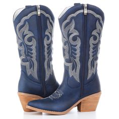 PRICES MAY VARY. Featuring：- Western inspired embroidery on upper - Soft pointed toe - Mid block heel - Oversized side pull tabs for a pull on design - white base with western inspired stitching. Comfy&Obsessed- High-quality lightweight non-slip durable rubber sole with about 2-inch heel allows you to comfort play with the summer cowgirl boot outfits. perfect party western boots, wedding bridal western boots. More matching - these womens cowboy boots Satisfy your matching requirements for all se Dark Blue Cowboy Boots, Royal Blue Cowboy Boots, Blue Cowboy Boots, Cowgirl Boots Outfit, Womens Cowgirl Boots, Cowboy Boots Women, 2 Inch Heels, Cute Nikes, Western Cowboy Boots