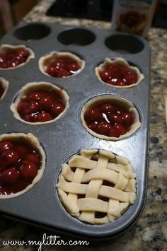 the pies are ready to be baked in the muffin tin for desserting