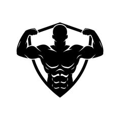 the silhouette of a man with muscles on his chest is shown in black and white