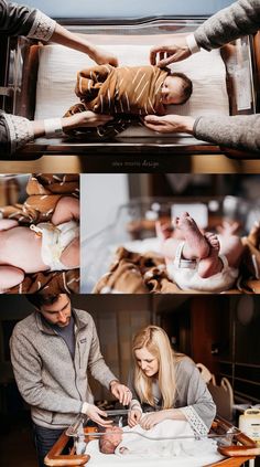 a collage of photos showing people in different stages of birth, including a baby being held by an adult