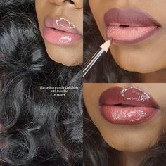 Natural Lip Liner And Gloss, Making Lipgloss, Burgundy Lip Liner, Lip Liner And Gloss Combo, Lip Makeup Tutorial, Brown Skin Makeup