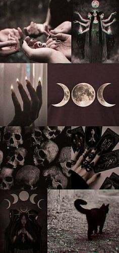 a collage of images with different types of art and symbols on them, including the moon