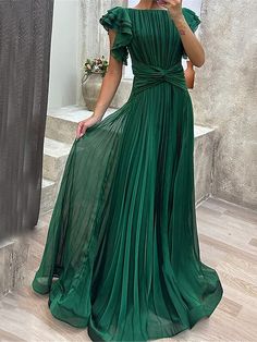 Vestidos Color Rosa, Flowy Design, Evening Dresses With Sleeves, Loose Maxi Dress, Fashion Elegant, Maxi Dress Green, Women Maxi, Loose Dress, Aaliyah