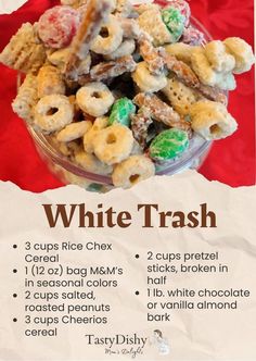 Chex Mix Recipes Christmas, White Chocolate Chex Mix, Rice Chex, Cereal Snacks, Christmas Baking Recipes, Pretzel Sticks, Snack Mix Recipes, Almond Bark