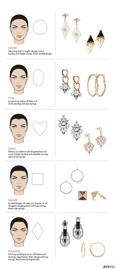 Choose earrings that work best with your face shape. | 41 Insanely Helpful Style Charts Every Woman Needs Right Now Style Chart, Fashion Dictionary, Premier Designs Jewelry, Fashion 101, Fashion Tips For Women, Face Shape, Round Face