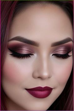 Wine Red Makeup, Wine Eye Makeup, Teknik Makeup, Maquillage Yeux Cut Crease, Evening Eye Makeup, Eye Makeup Images, Christmas Eye Makeup, Wine Hair, Smokey Eye Tutorial