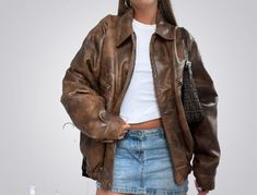 Cop Military Oversize Bomber Jacket | 1960's Vintage Style Leather Jacket | Handmade Oversized Leather Jacket | oversize ladies jacket  ◈ PACKAGE INCLUDES: ● 1 X jacket ◈ PRODUCT FEATURES:- ●Regular Fit ●Genuine leather ◈PRODUCT DESCRIPTION:- ❤️ Jacket info -These jackets are all high quality brown leather -These jackets run true to size Specifications: -Material: Real Leather -Inner: Soft Lining -Closure: Zipper Closure -Collar: Shirt Style Collar -Cuffs: Button Cuffs -Color: Brown Dear Custome Lether Girl Jacket Outfit Brown, Leather Jacket Aesthetic, Camel Leather Jacket, Oversized Leather Jacket, Dark Brown Leather Jacket, Estilo Grunge, Leather Product, Tan Jacket, Aesthetic Shirts