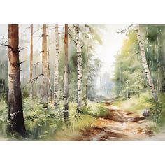 a painting of a dirt road in the woods