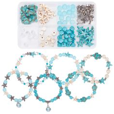 PRICES MAY VARY. ❤[BOHO STYLE BRACELET KIT]: This is a bohemian style summer ocean bracelets making kit, adorable ocean turtle beads make the bracelet charming and beautiful. You can make single layer bracelet and multi-layered beading bracelets to fit for your outfit. ❤[PREMIUM MATERIAL]: The turtle beads and starfish beads are made of synthetic turquoise or alloy,not easy to break. The frosted beads and faceted beads are made of glass. Opaque round beads are made of synthetic turquosie. ❤[YOU Layer Bracelets, Beading Bracelets, Beaded Starfish, Ocean Bracelet, Bracelet Making Kit, Boho Style Bracelets, Bracelet Packaging, Stella Marina, Bracelet Kit