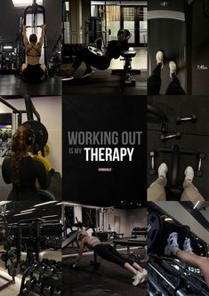 there are many different images of people working out in the gym