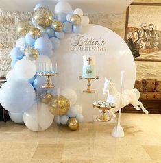 Boy Christening Decorations, Decoration Communion, Christening Balloons, Baptism Party Decorations, Christening Ideas, Idee Babyshower, Baby Boy Christening