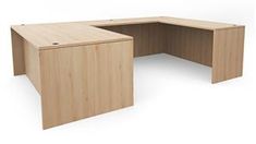 the corner desk is made out of wood and has no doors on it, but there are